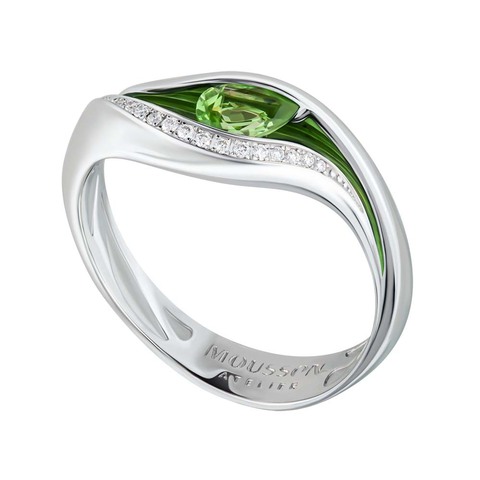 Кольцо с Цаворитом и Бриллиантами, Эмаль, R0123-7/1