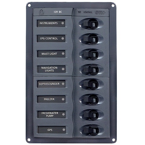 Панель переключателей (8 шт) с предохранителями постоянного тока