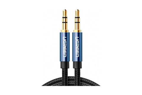 Кабель UGREEN AV112 (10689) 3.5mm Male to 3.5mm Male Cable Gold Plated Metal Case with Braid, 5м, синий