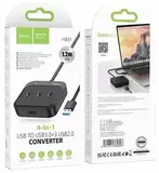 Хаб USB-концентратор USB на 4 USB 3.0 (длина кабеля 120 cм) Hoco HB31 (Черный)