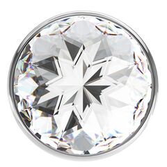 Большая серебристая анальная пробка Diamond Clear Sparkle Large с прозрачным кристаллом - 7 см.