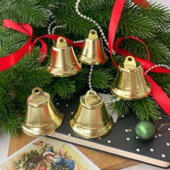 Колокольчик металлический, для декора и творчества, размер 4 см, цвет золотой, набор 5 шт