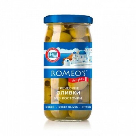 Оливки Ромеос Delights Халкидики без косточки Гигант ст/б 340м, шт