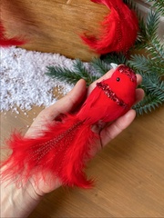 Птички Красные перьевые, на зажиме, 14-16 см, набор 3 шт