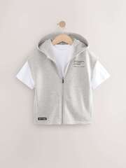 Футболка и жилет с капюшоном в комплекте для мальчика Next E43-866, Серый, Белый