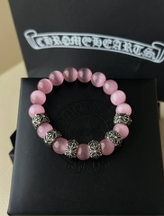 Браслет из розового агата c посеребренными вставками CHROME HEARTS