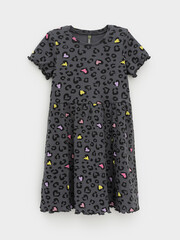 Платье  для девочки  К 5793/серый,яр.леопардовые сердечки