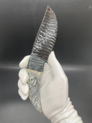 Обсидиановый нож с рукояткой из рога оленя с рисунком Лошади 21 см