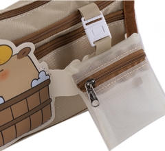 Пенал - косметичка Alingar, ткань, молния, 2 боковых кармана, мини-кошелек, 195 х 90 х 50 мм, "CAPYBARA", бежевый, европодвес