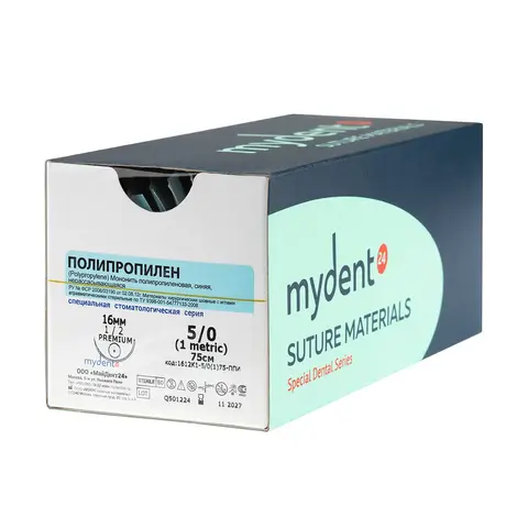 Шовный материал Полипропилен NA 5/0 mono K 16 mm MYDENT