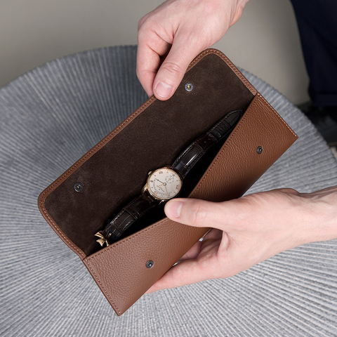 Чехол для хранения наручных часов и ремешков из кожи теленка, цвета шоколад