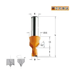 Сверло HW для присадочного станка 8x12x57,5 Z=2+2 S=10x28 LH CMT 376.080.12