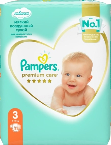 Подгузники PAMPERS Premium Care Midi 74 шт РОССИЯ