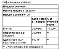 Youtheory, средство для волос, коллаген и кератин, 120 мини-таблеток