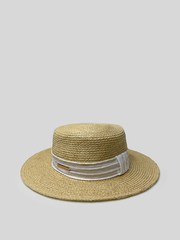 Шляпа соломенная бежевая с текстурной леной и металлической вставкой