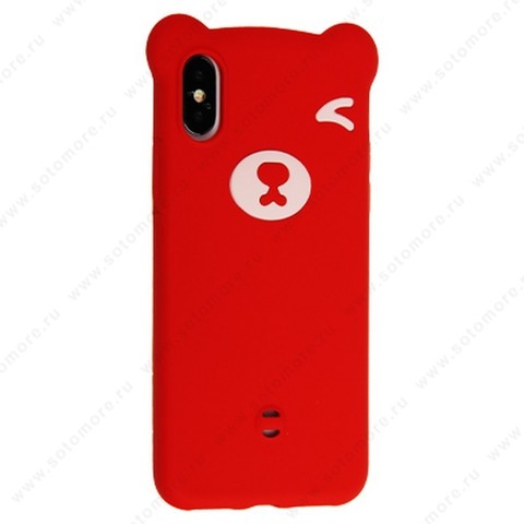 Накладка силиконовый для Apple iPhone XS/ X мультяшная медведь красный