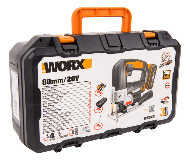 Лобзик аккумуляторный WORX W543, 20В, 2 Ач х1, ЗУ 2А, кейс