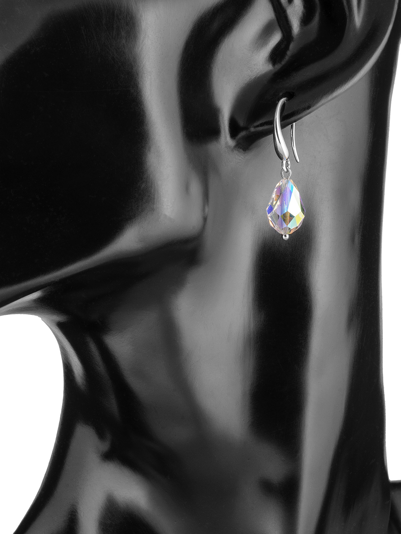 Дизайнерские серебряные серьги с кристаллами Swarovski с эффектом северного сияния