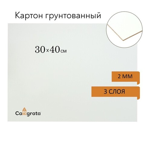 Картон грунтованный 30 х 40 см, толщина 2 мм, 3-х слойный акриловый грунт, Calligrata 6771492