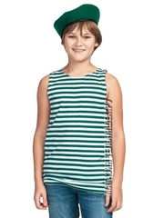 Купить зеленую тельняшку для мальчика - Магазин тельняшек.ру 8-800-700-93-18Детская майка-тельняшка погранслужба (зеленая полоса) в Магазине тельняшек