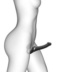 Черный безремневой страпон Multi Orgasm Size M с клиторальной стимуляцией - 