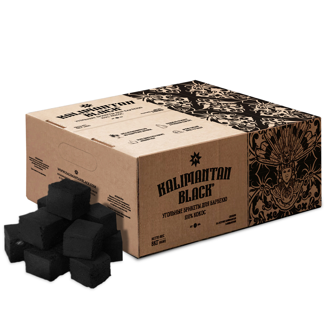 Кокосовые угольные брикеты KALIMANTAN BLACK 8кг
