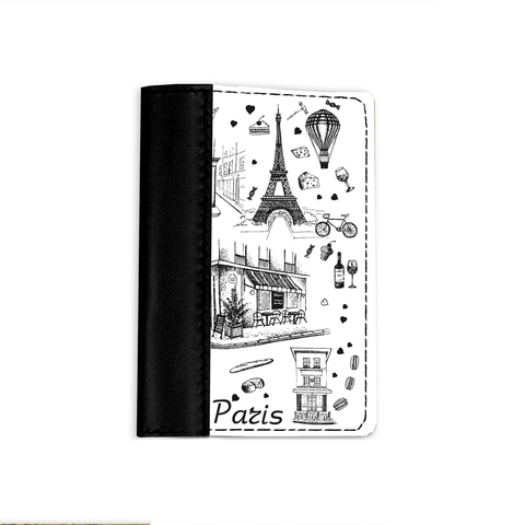 Обложка на паспорт комбинированная"Paris" черная, белая вставка
