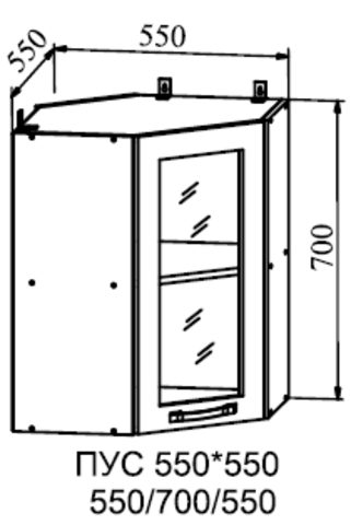 Кухня Квадро шкаф верхний угловой стекло  550