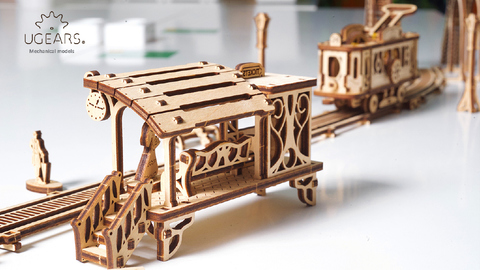 Трамвайная линия Ugears - деревянный конструктор, сборная модель, 3D пазл