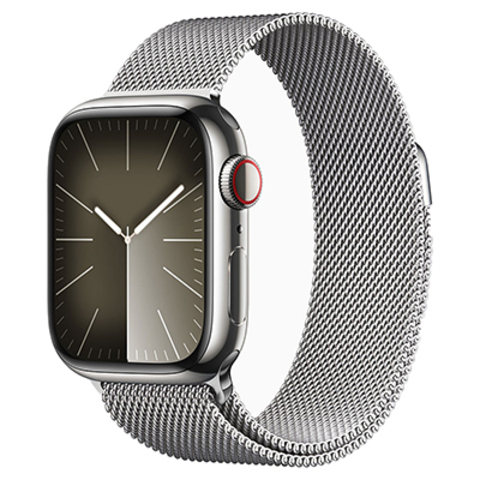 Apple Watch Series 9, GPS, 41 мм, корпус из нержавеющей стали серебристого цвета, миланский сетчатый браслет серебряного цвета
