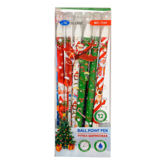
          Ручка шариковая, Basir, синие чернила, серия "Новогодние", цветной корпус, 12 шт