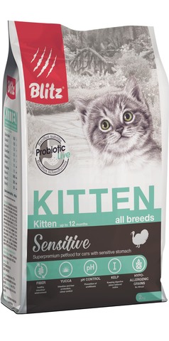 купить Blitz Kitten сухой корм для котят, беременных и кормящих кошек с индейкой 2 кг