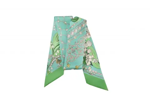 Шелковый твилли шарф Mollen Ландыши светло-бирюзовый