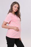 Футболка для беременных и кормящих 18072 коралл/полоска