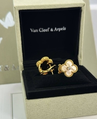 55236 - Cерьги Trendy клевер из стали в лимонной позолоте с цветными вставками