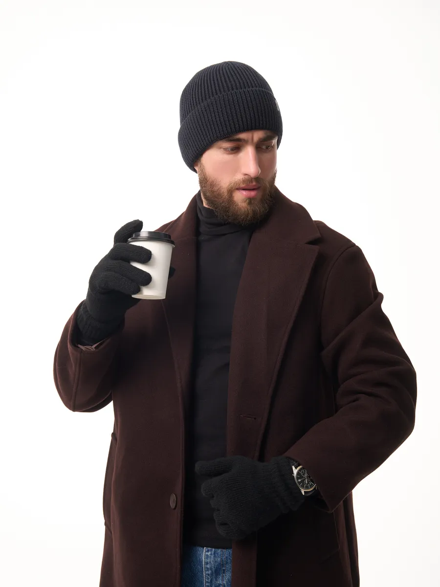 Шапка зимняя на флисе вязаная осень