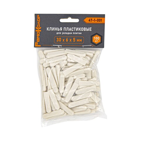 Клинья пластиковые для укладки плитки, 30х6х5мм, 100шт. (РемоКолор) 47-1-001