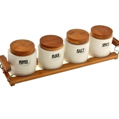 Набор банок для сыпучих продуктов на дерев подставке 4шт 200мл  Эстет 1047433