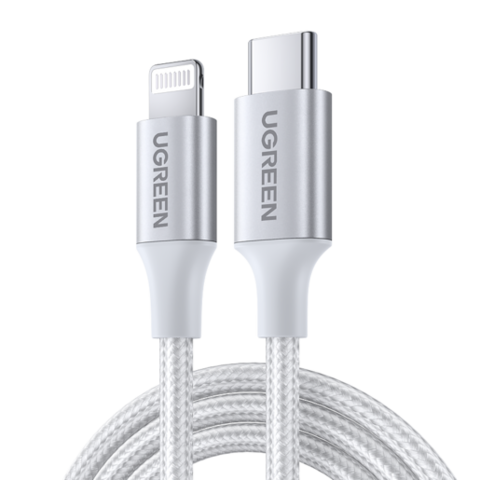 Кабель UGREEN USB-C to Lightning Cable Aluminum Shell Braided 1.5м серебряный US304