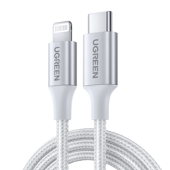 Кабель UGREEN USB-C to Lightning Cable Aluminum Shell Braided 1.5м серебряный US304