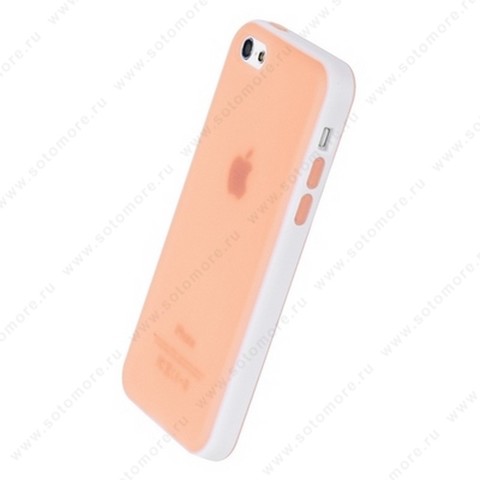 Накладка силиконовый TPU для Apple iPhone 5C матовый с белой полосой розовый