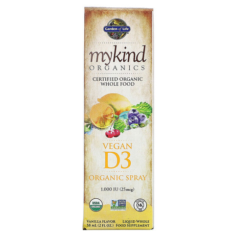 Garden of Life, MyKind Organics, веганский органический спрей с витамином D3, с ароматом ванили, 1000 МЕ, 58 мл (2 унции)