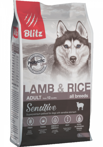 Blitz Sensitive Lamb & Rice собаки всех пород, сухой, ягненок рис (2 кг)