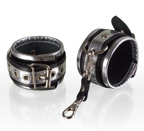 Серебристо-чёрные кожаные наручники - Sitabella BDSM accessories 3067-16