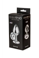 Большая серебристая анальная пробка Diamond Clear Sparkle Large с прозрачным кристаллом - 7 см.