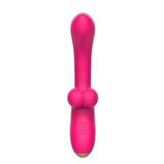 Розовый изогнутый вибратор-кролик - 21,2 см. - 