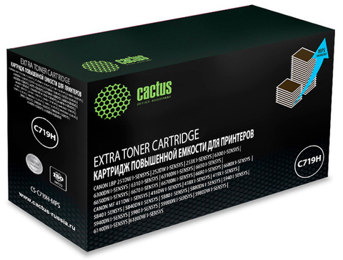 Лазерный картридж Cactus CS-C719H-MPS (Cartridge 719H) черный увеличенной емкости для Canon LaserBase MF5840 i-Sensys, MF5880 i-Sensys, MF5940 i-Sensys, MF5980 i-Sensys, LBP 6300 i-Sensys, 6310 i-Sensys (8'000 стр.)