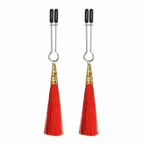 Зажимы на соски с красными кисточками Glamor Tassel Nipple Clamp - Lovetoy LV761009 red