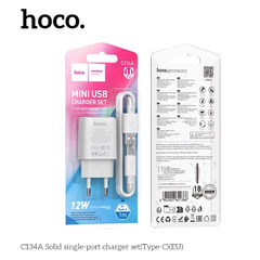 Зарядное устройство HOCO C134A 1USB 2.4A 12W + кабель TypeC Белый