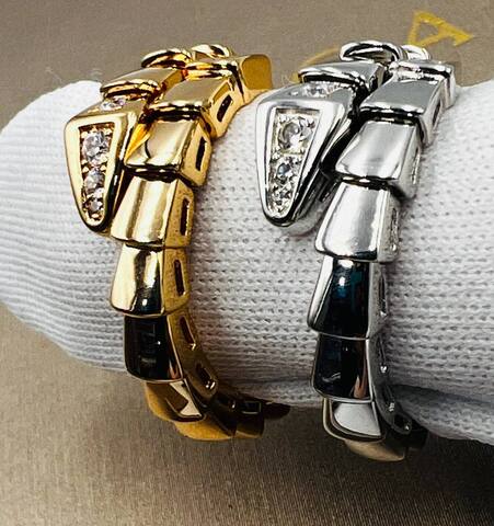 Кольцо ЗМЕЯ-SERPENTI одинарное с камнями на голове lux качество VGOLD цвет белое/розовое золото